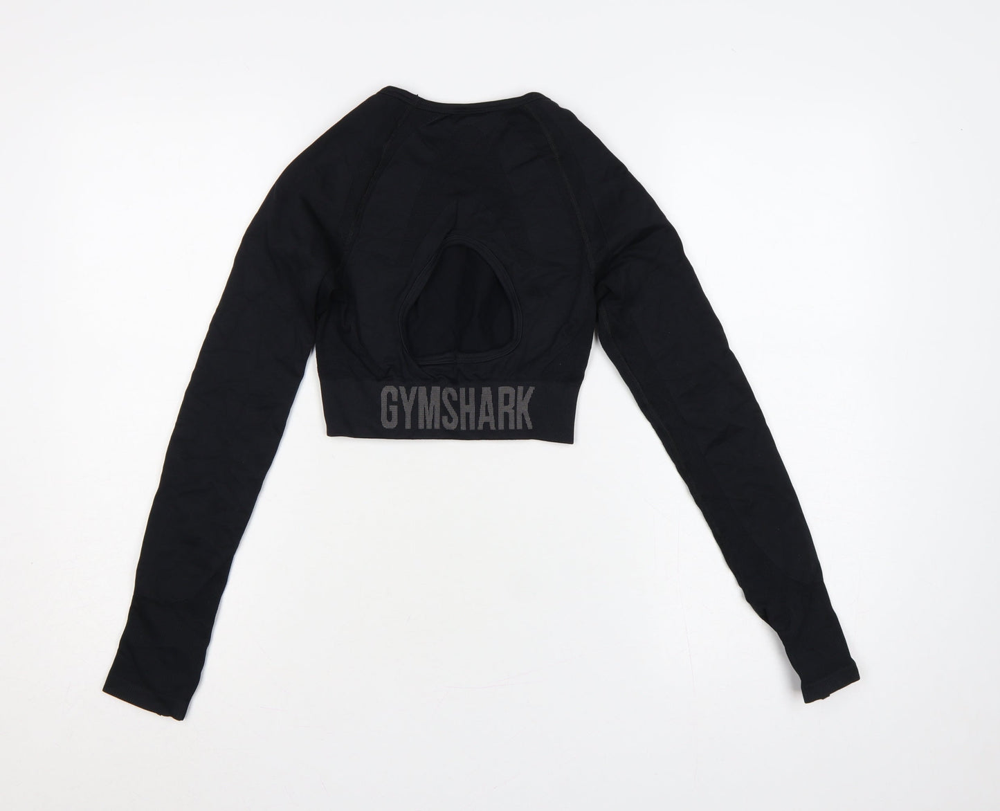 Gymshark Women Black S Cropped Long Sleeve Athletic Gym Top