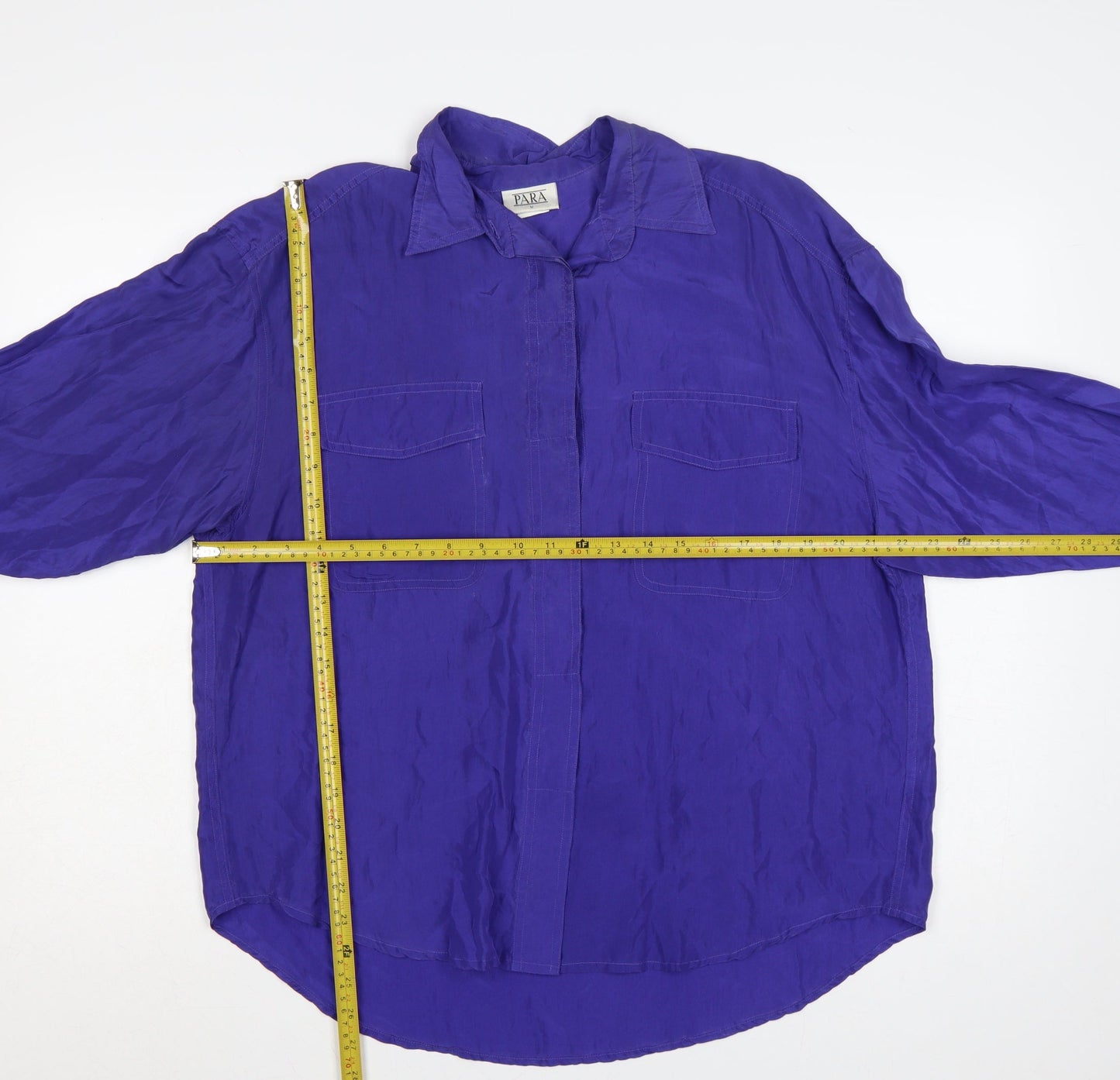 PARA Women Purple Silk Button-Up Shirt M Long Sleeve Collared