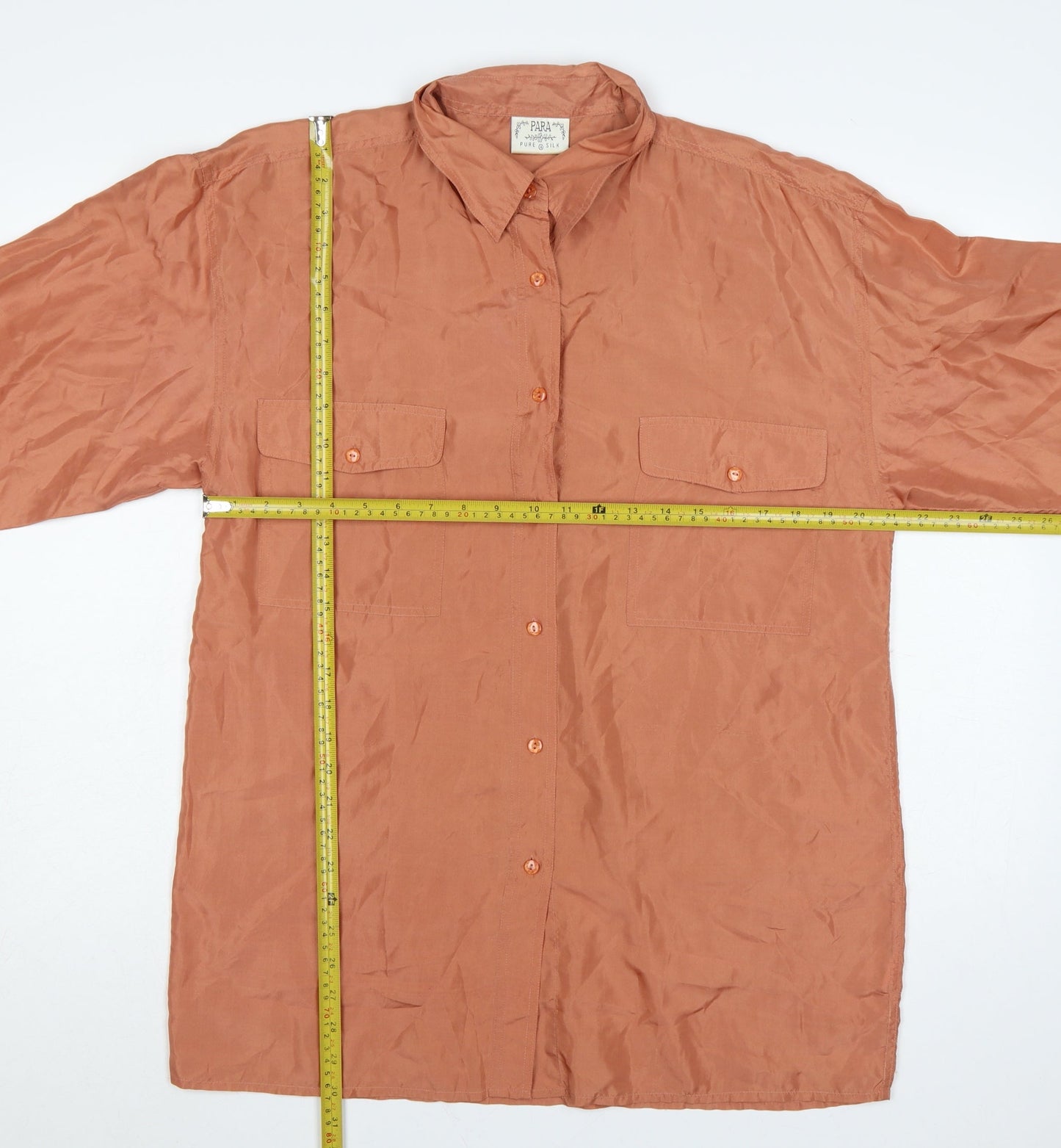 Para Women’s Brown UK 14 Pure Silk Button-Up Collared Long Sleeve Blouse