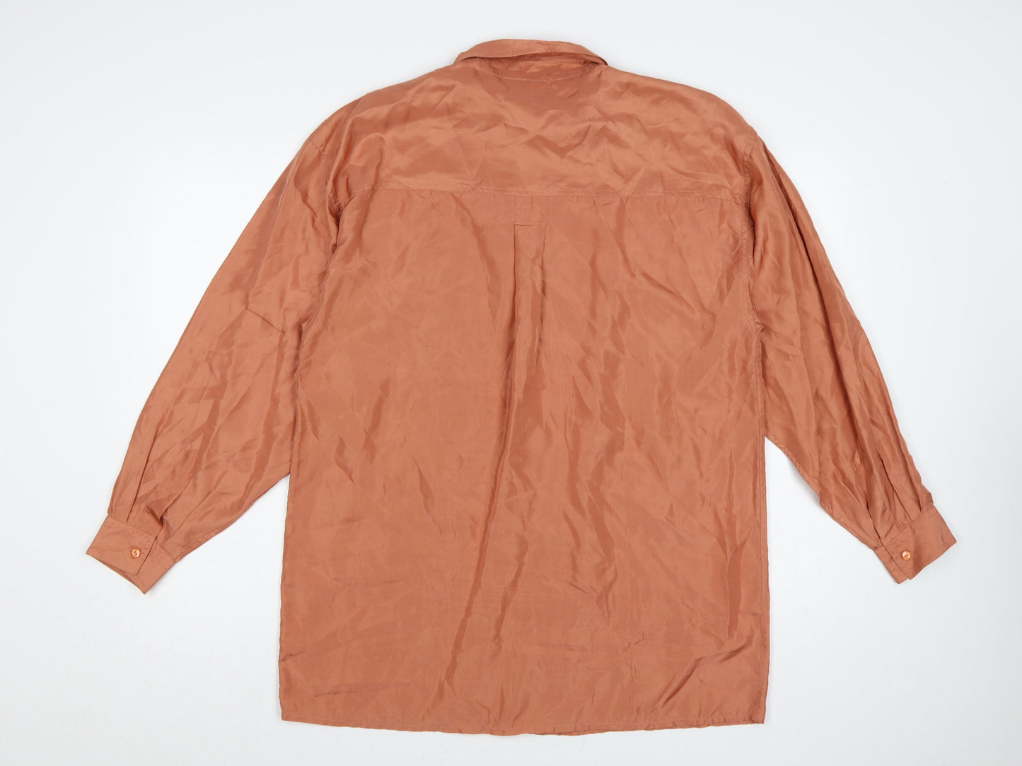 Para Women’s Brown UK 14 Pure Silk Button-Up Collared Long Sleeve Blouse