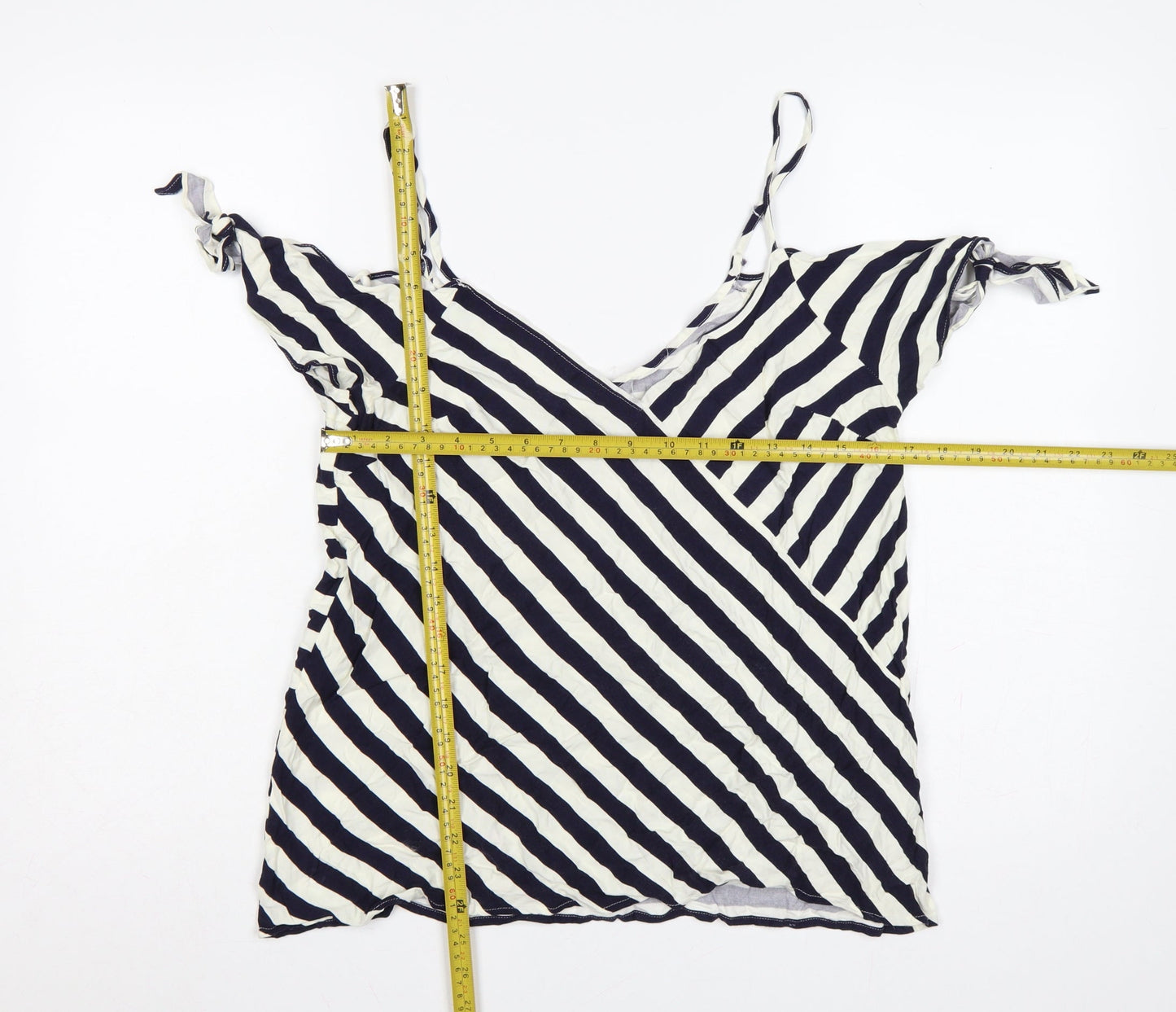 Oasis Women Black Ivory Striped Camisole Tank Top UK 18 V-Neck