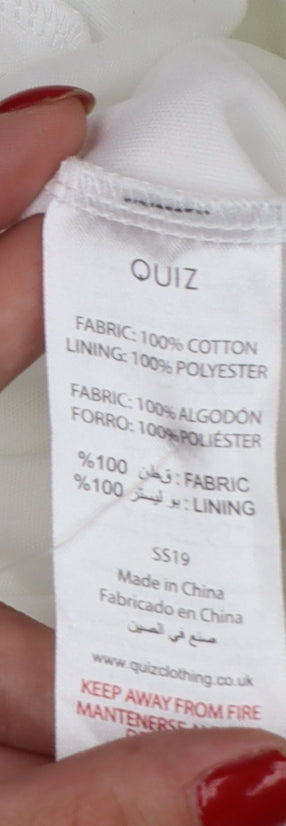 Quiz Women White Cotton Broderie Anglaise Belted Playsuit UK 8