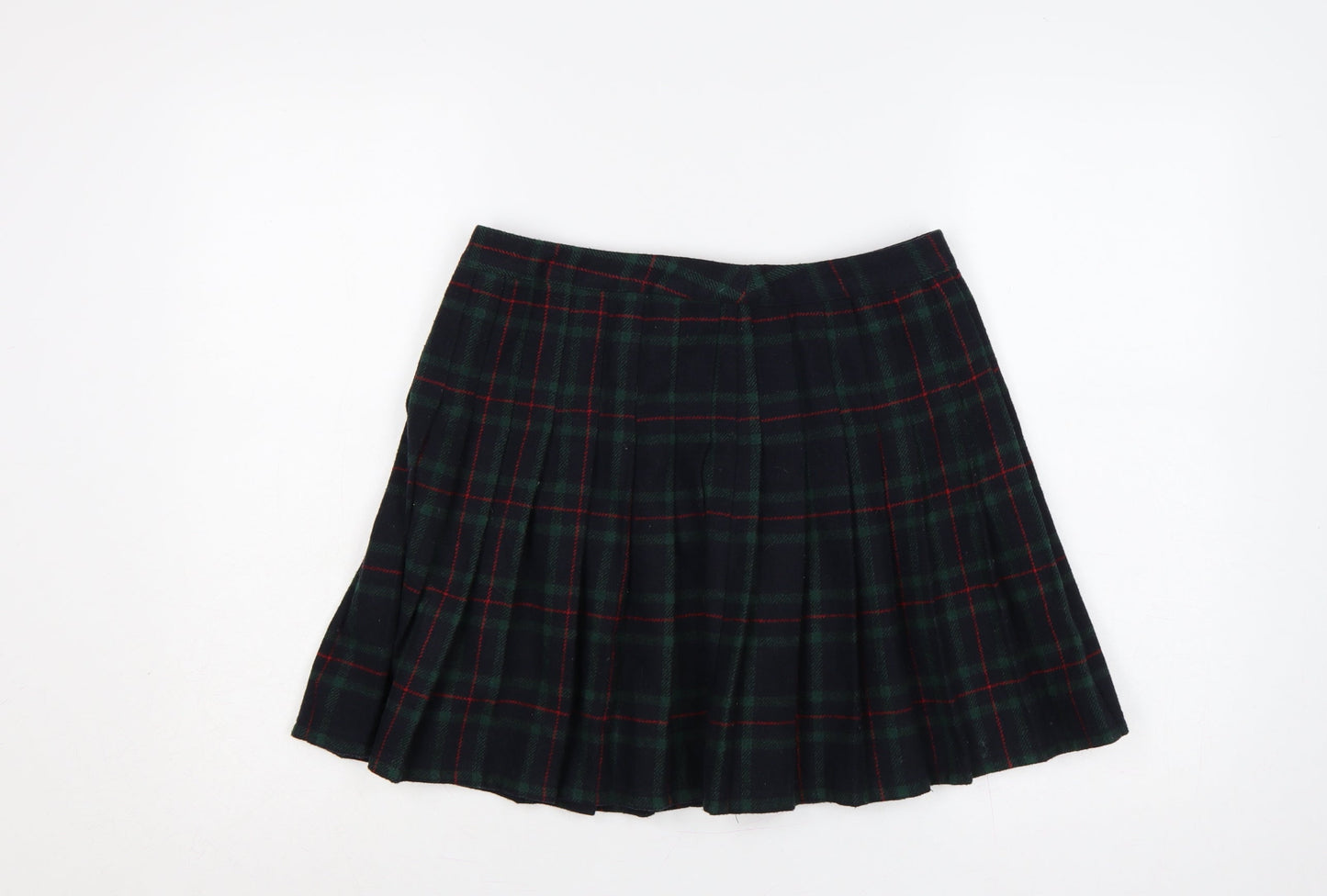 By The Way Holland Women Black Green Plaid Pleated Mini Skirt UK 10