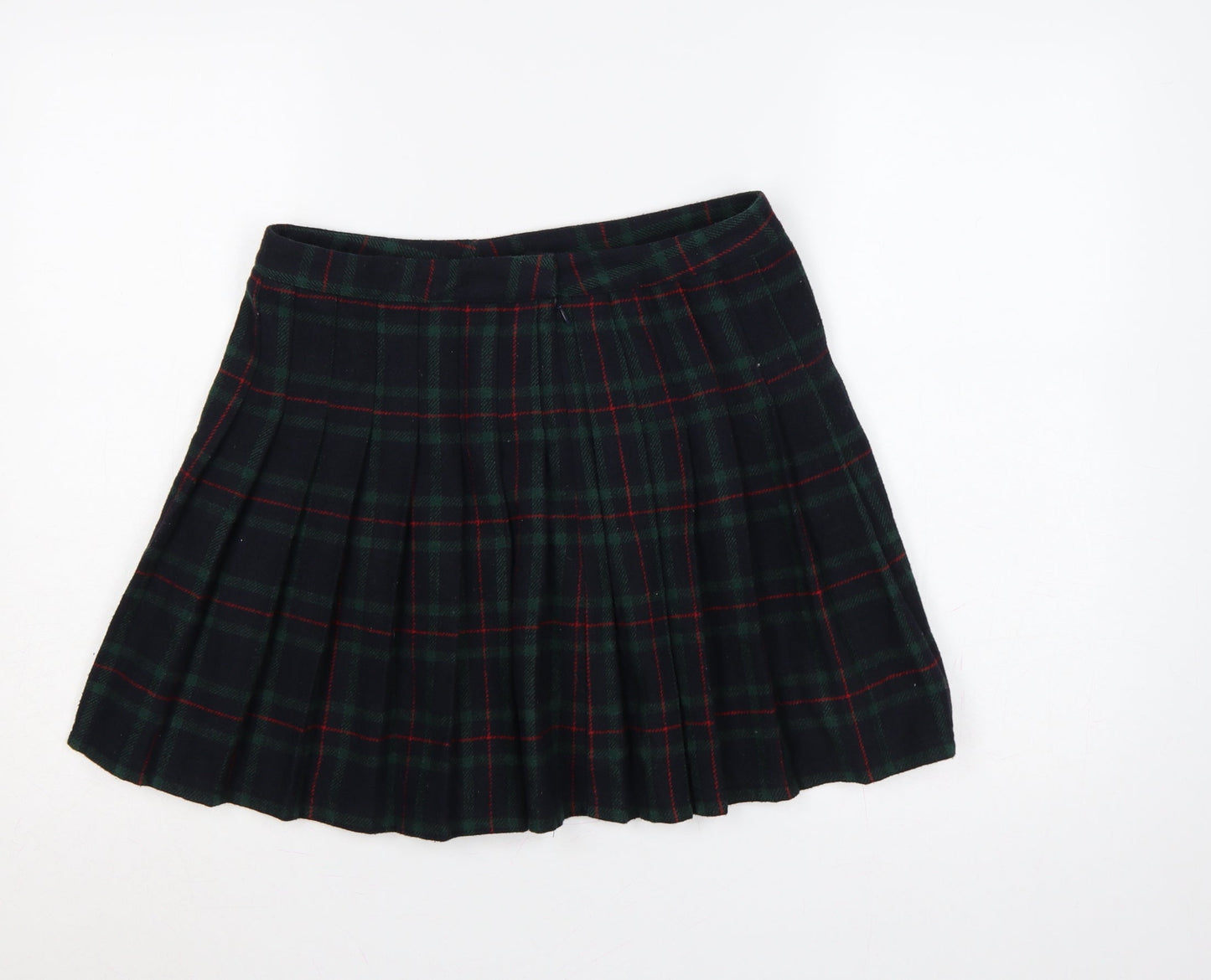 By The Way Holland Women Black Green Plaid Pleated Mini Skirt UK 10