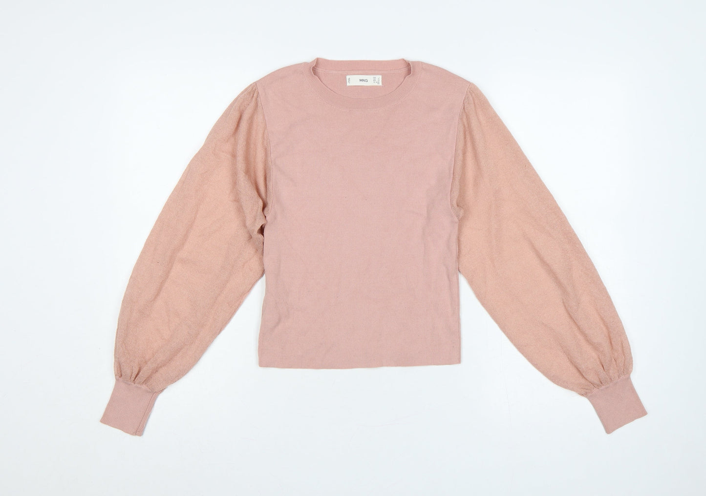 Mango Women’s Pink Size 8 Fine Knit Balloon Sleeve Jumper