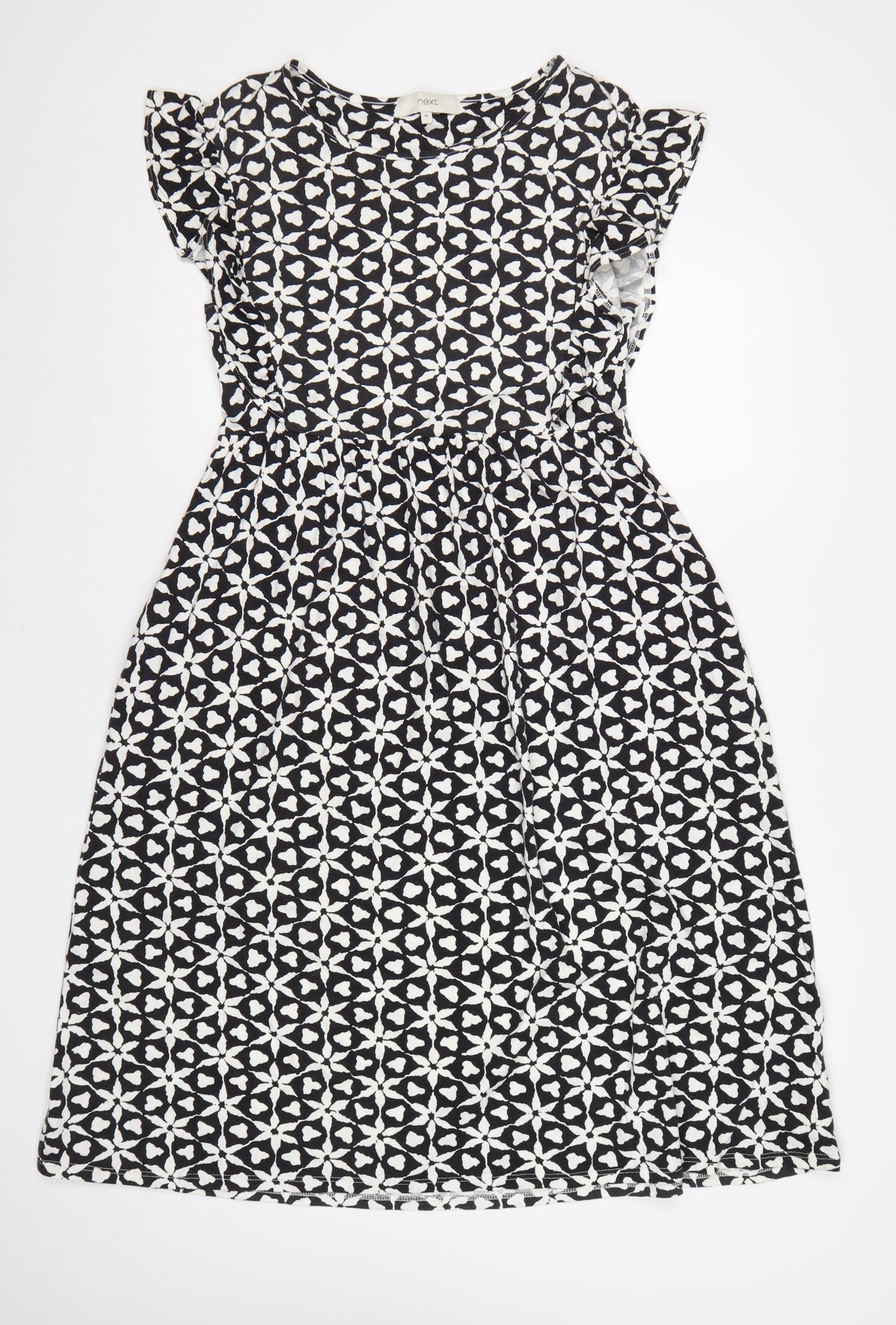 Next Women Black White UK 10 Fit & Flare Geometric Knee Dress