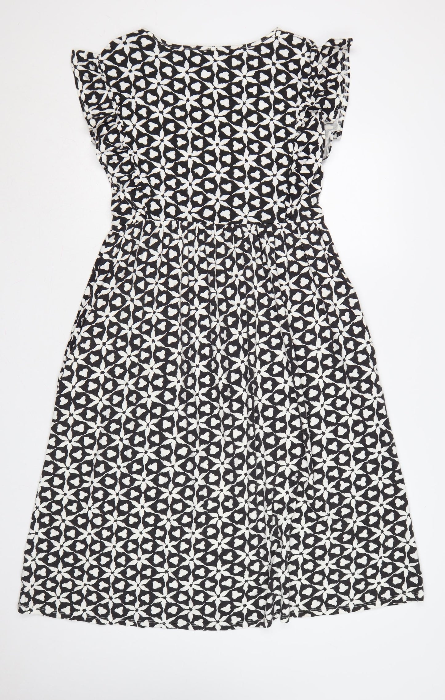 Next Women Black White UK 10 Fit & Flare Geometric Knee Dress
