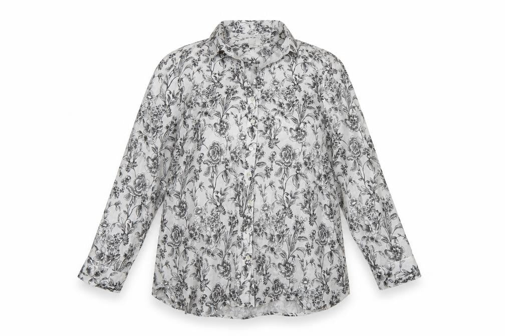 Joie Women White Floral Linen Button-Up Shirt UK 20 Long Sleeve Collared