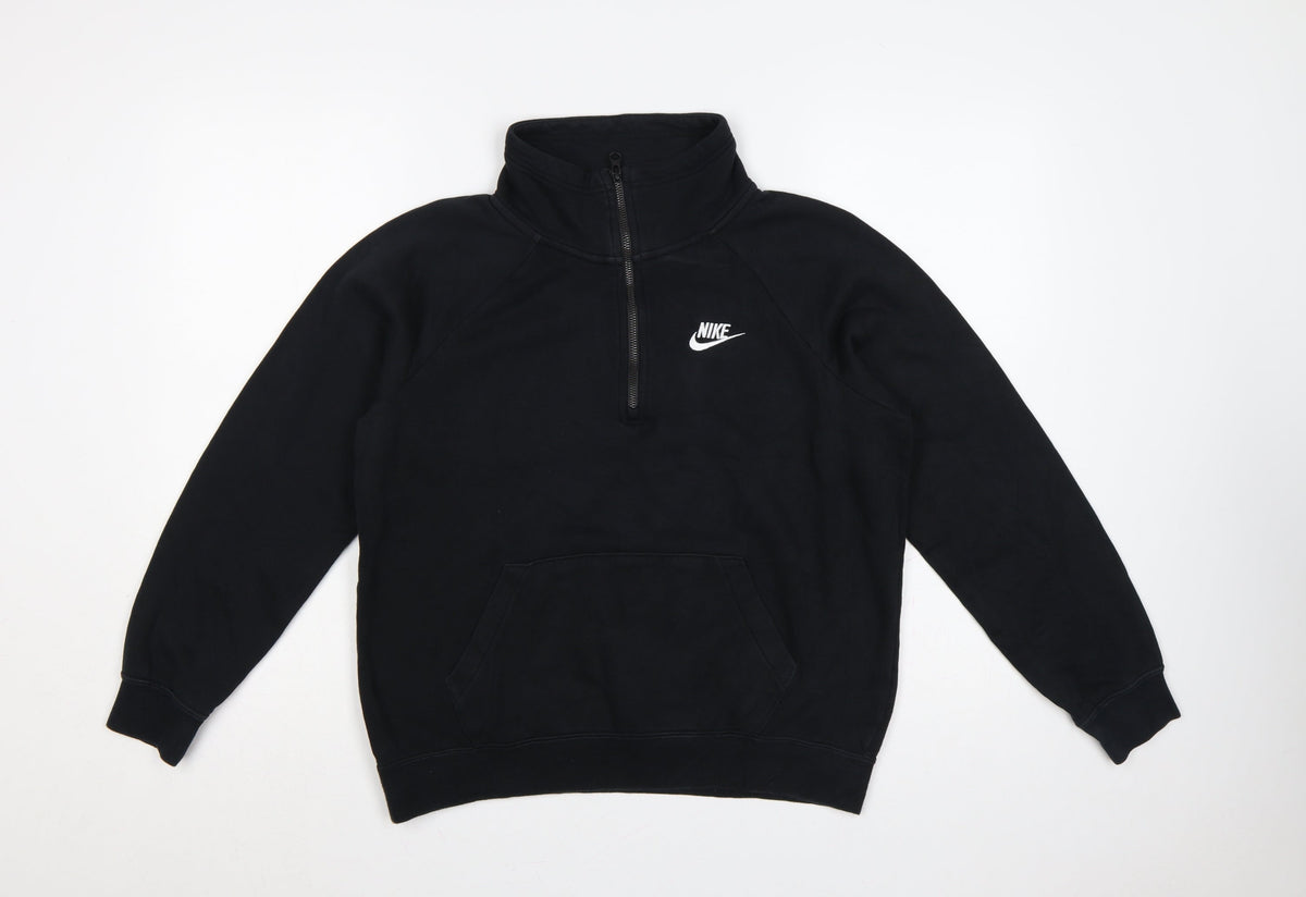 Nike Women Black Small 1/4 Zip Fleece Sweatshirt Logo Pocket