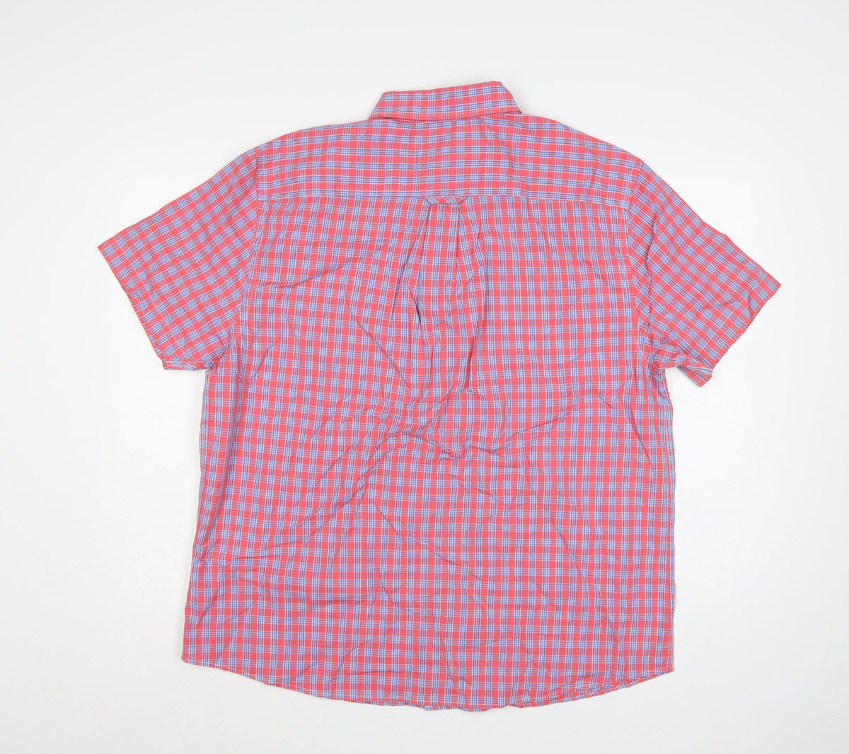 Maine New England Men’s Pink Blue Check Cotton Button-Down Short Sleeve Shirt L