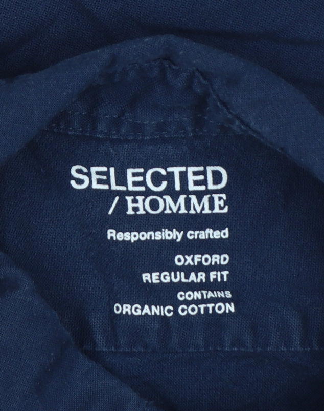 Selected Homme Men's Blue 16.5 Oxford Regular Fit Button-Down Shirt