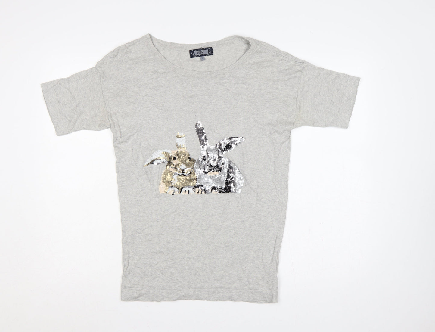Next Women Grey UK 8 Basic Cotton Sequin Rabbit T-Shirt