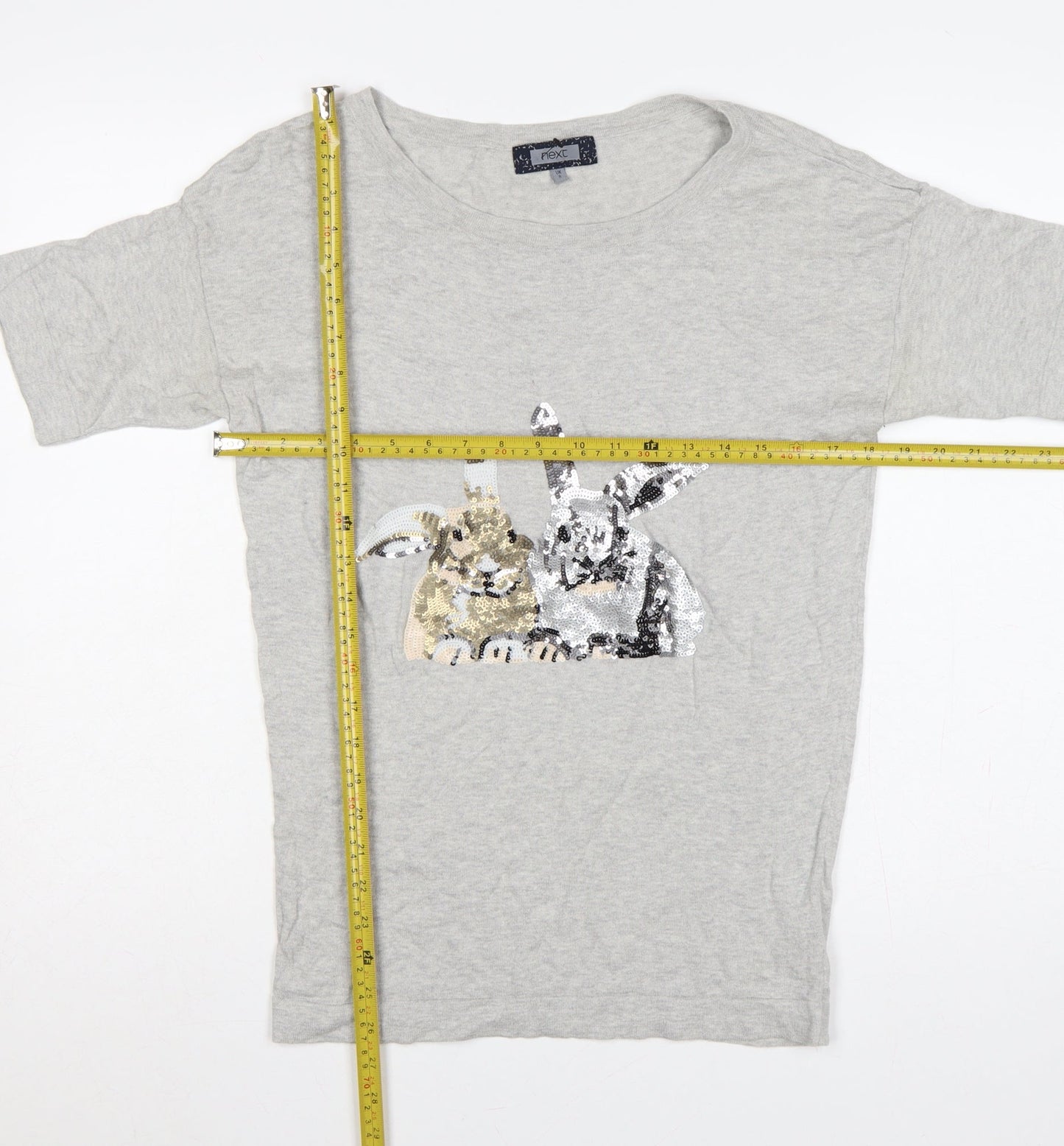Next Women Grey UK 8 Basic Cotton Sequin Rabbit T-Shirt
