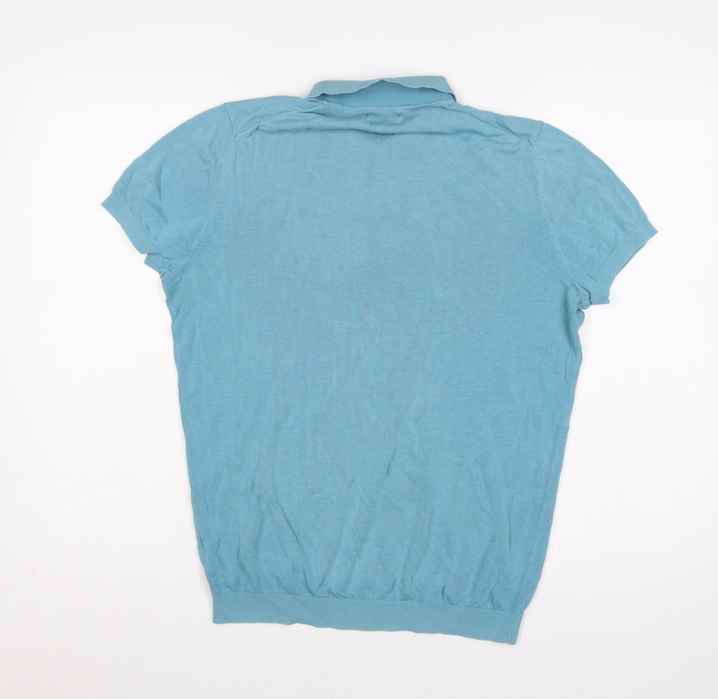 Massimo Dutti Men’s Blue S Extra Fine Cotton Short Sleeve Polo