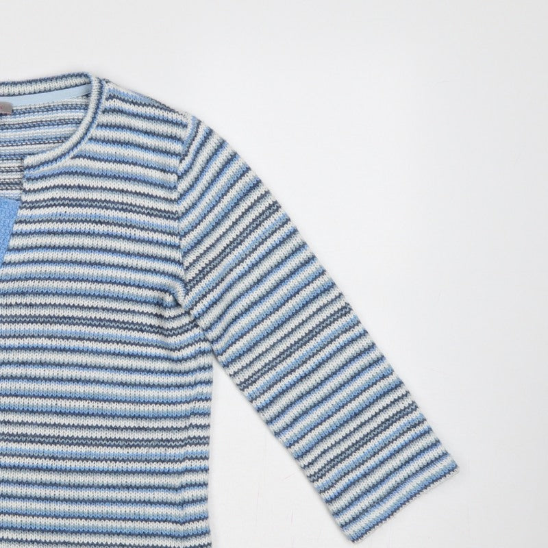 Per Una Women Blue M Striped Knit Button Cardigan