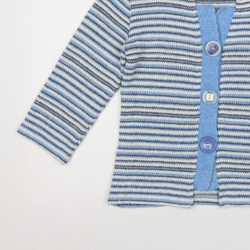 Per Una Women Blue M Striped Knit Button Cardigan