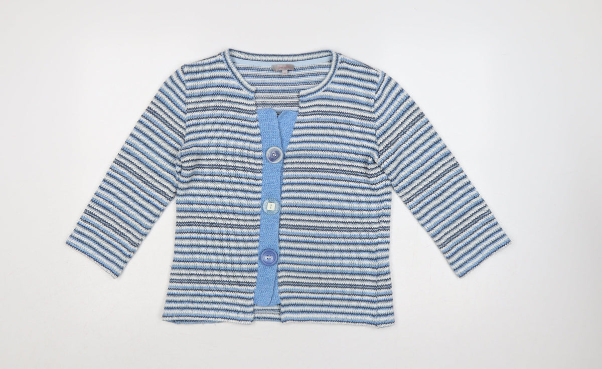 Per Una Women Blue M Striped Knit Button Cardigan