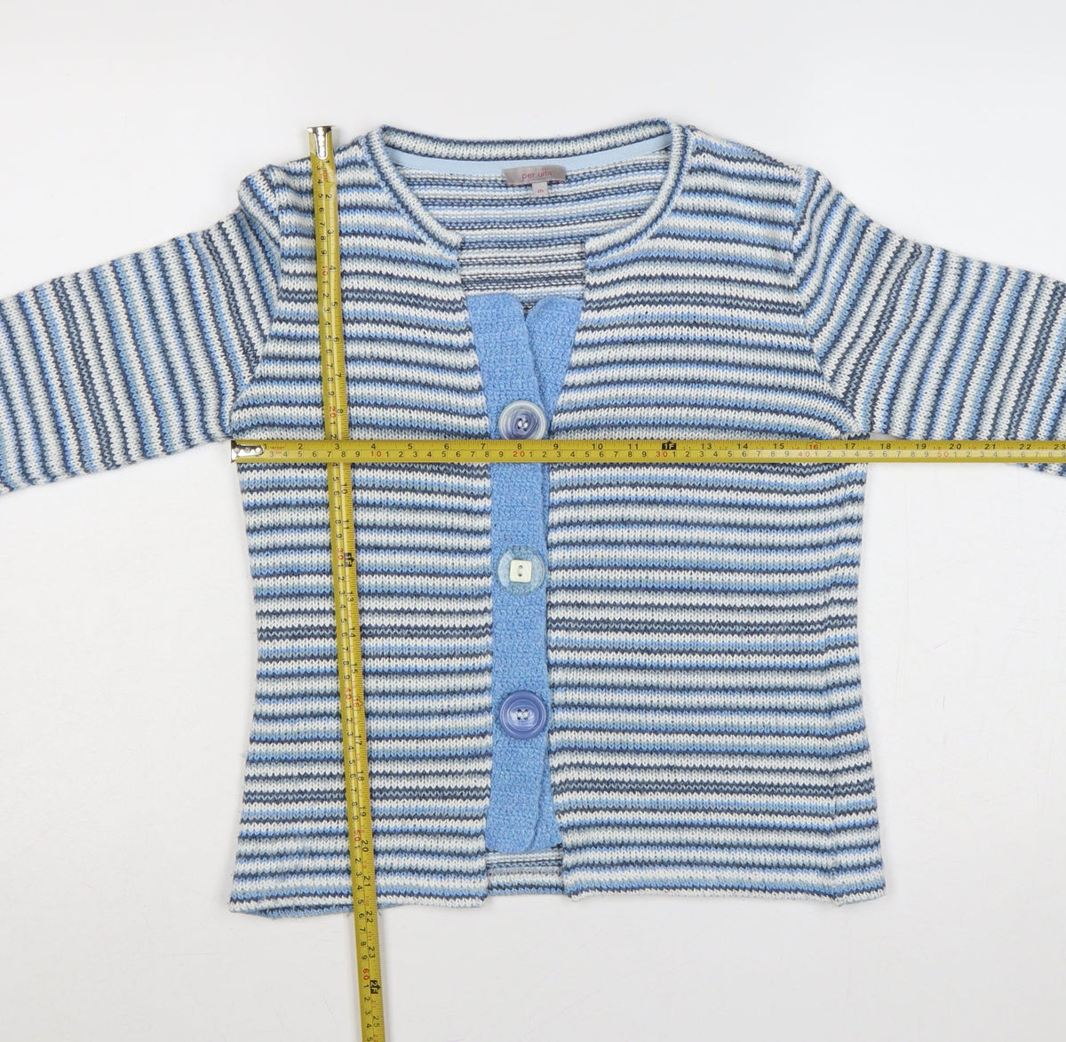 Per Una Women Blue M Striped Knit Button Cardigan