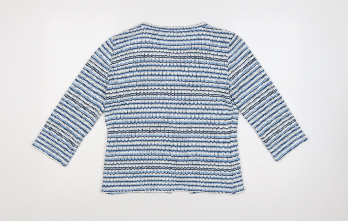 Per Una Women Blue M Striped Knit Button Cardigan