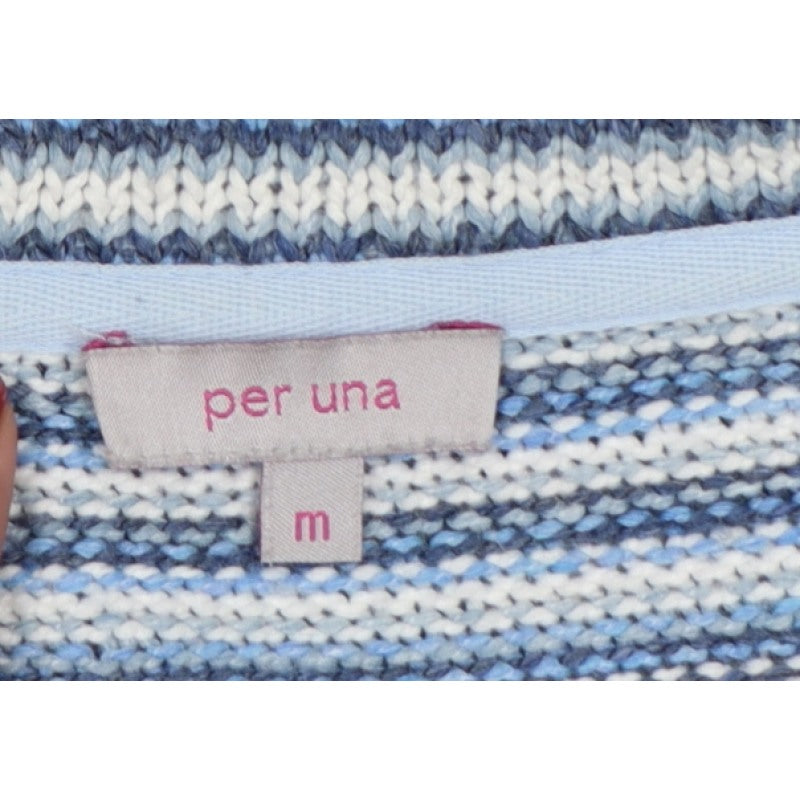 Per Una Women Blue M Striped Knit Button Cardigan