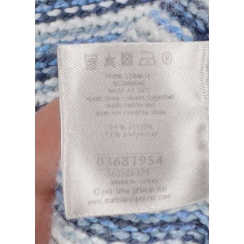 Per Una Women Blue M Striped Knit Button Cardigan