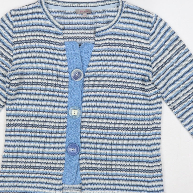 Per Una Women Blue M Striped Knit Button Cardigan