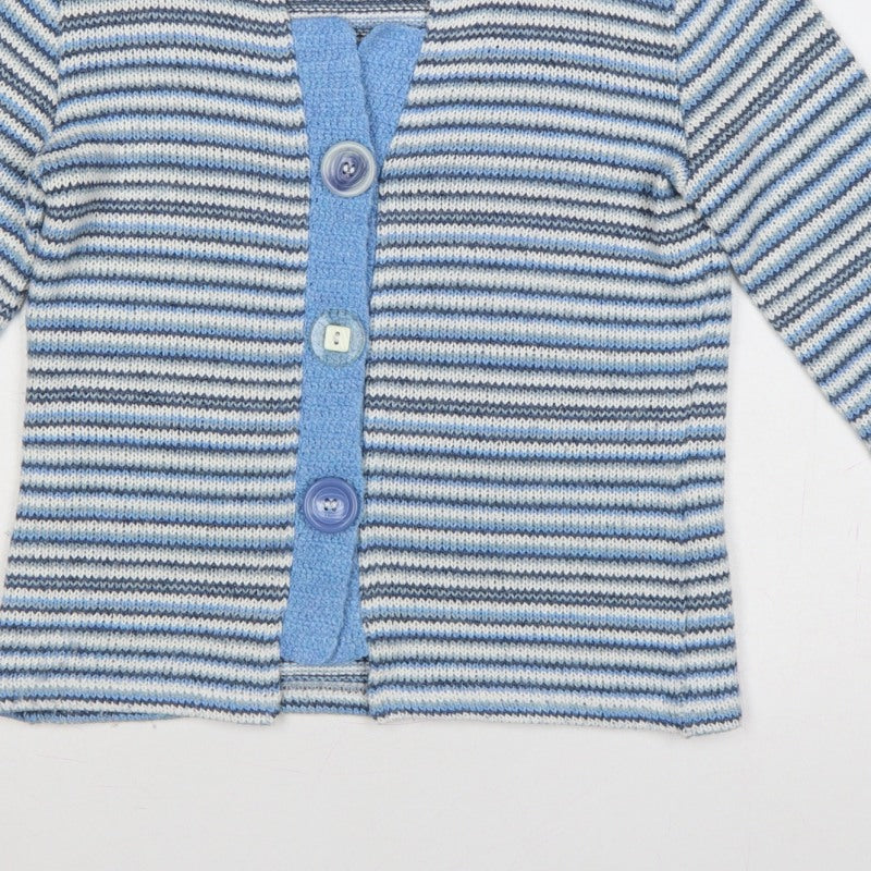 Per Una Women Blue M Striped Knit Button Cardigan