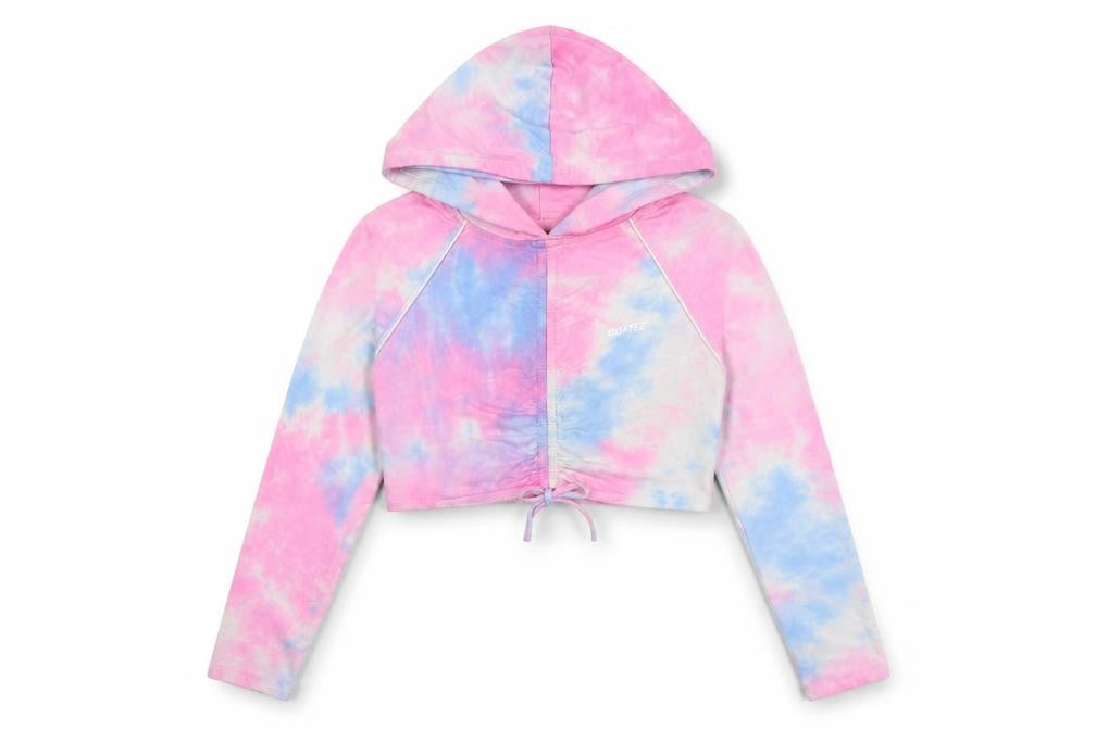 Bo+Tee Women’s Pink Blue Tie Dye Cropped Full Zip Hoodie Size M
