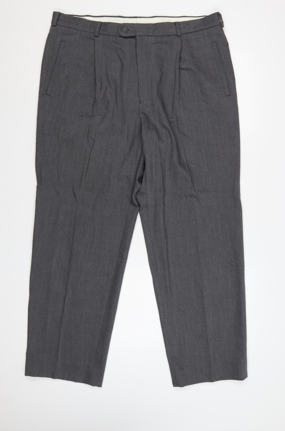 Bruno Saint Hilaire Men Grey 38R Straight Dress Trousers Lycra