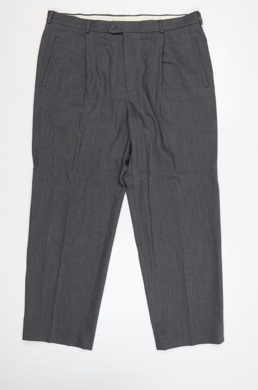 Bruno Saint Hilaire Men Grey 38R Straight Dress Trousers Lycra
