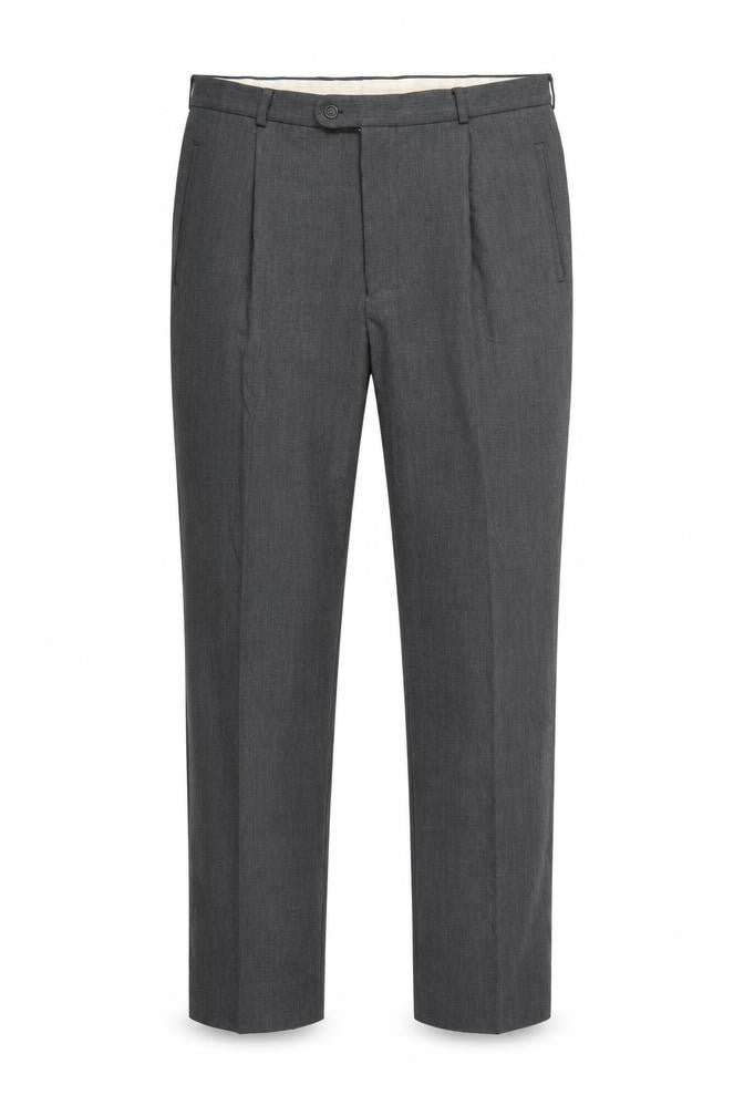 Bruno Saint Hilaire Men Grey 38R Straight Dress Trousers Lycra