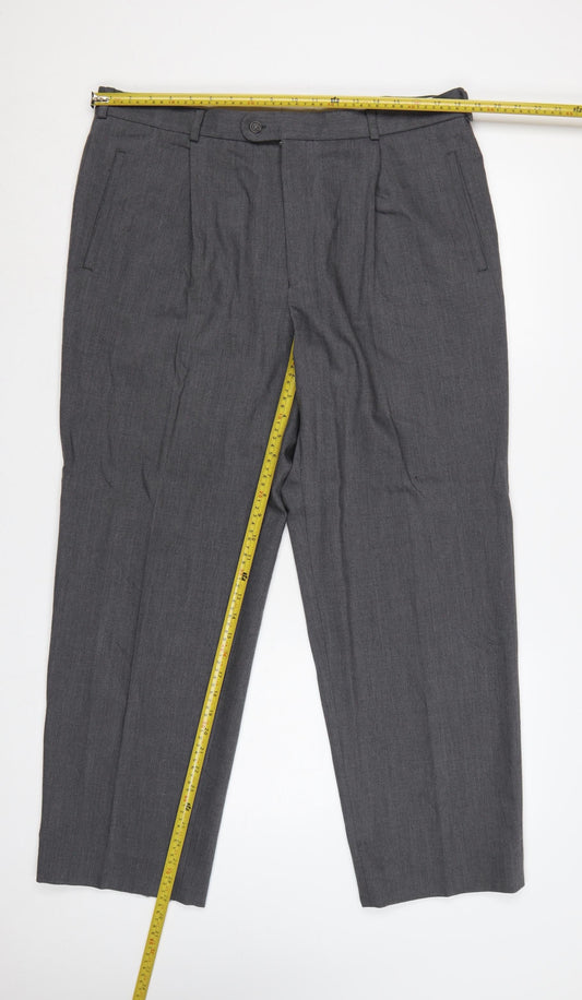 Bruno Saint Hilaire Men Grey 38R Straight Dress Trousers Lycra