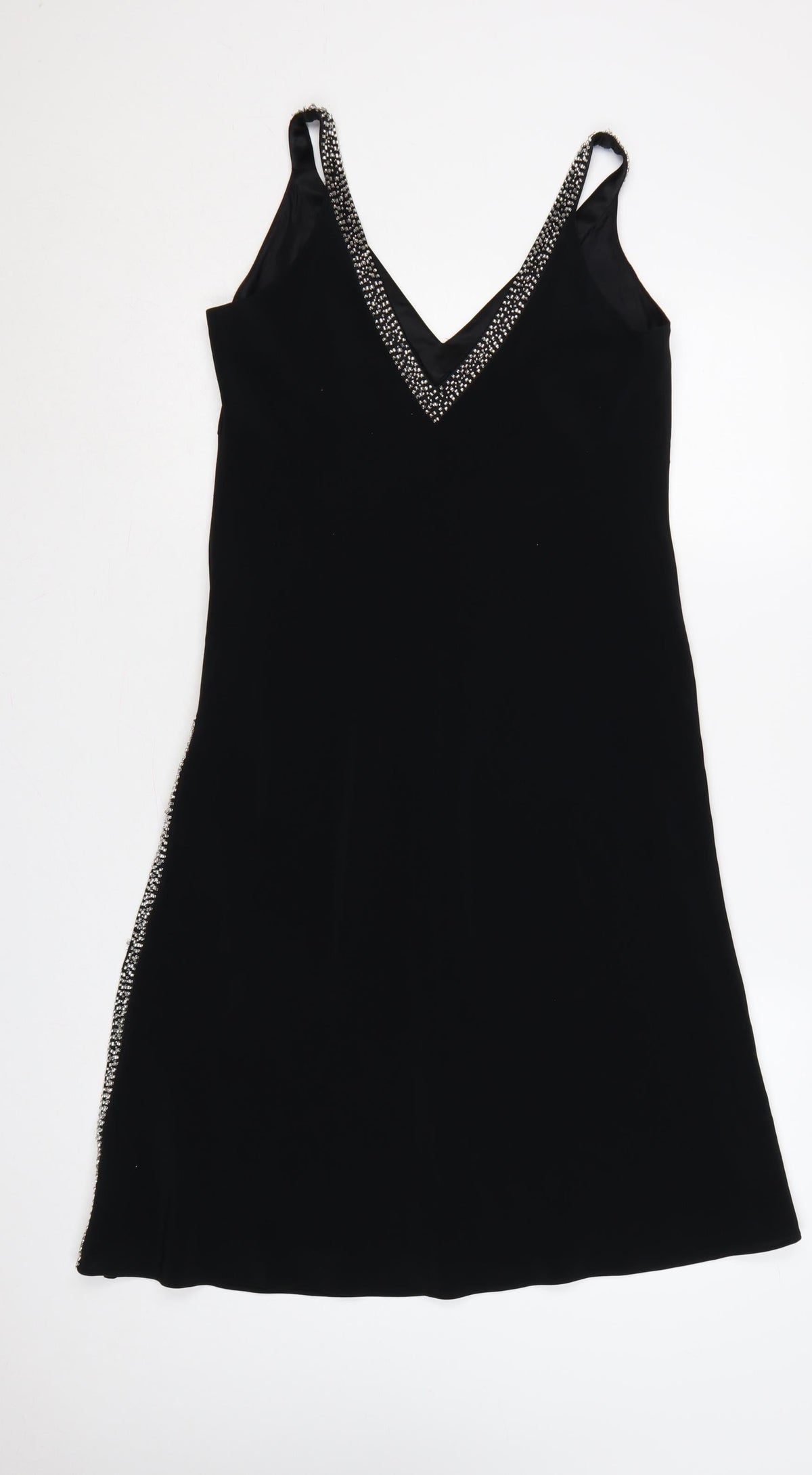 BL Women’s Black UK 12 Maxi V-Neck Rhinestone Strap Evening Dress