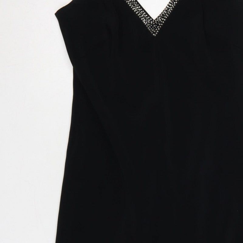 BL Women’s Black UK 12 Maxi V-Neck Rhinestone Strap Evening Dress