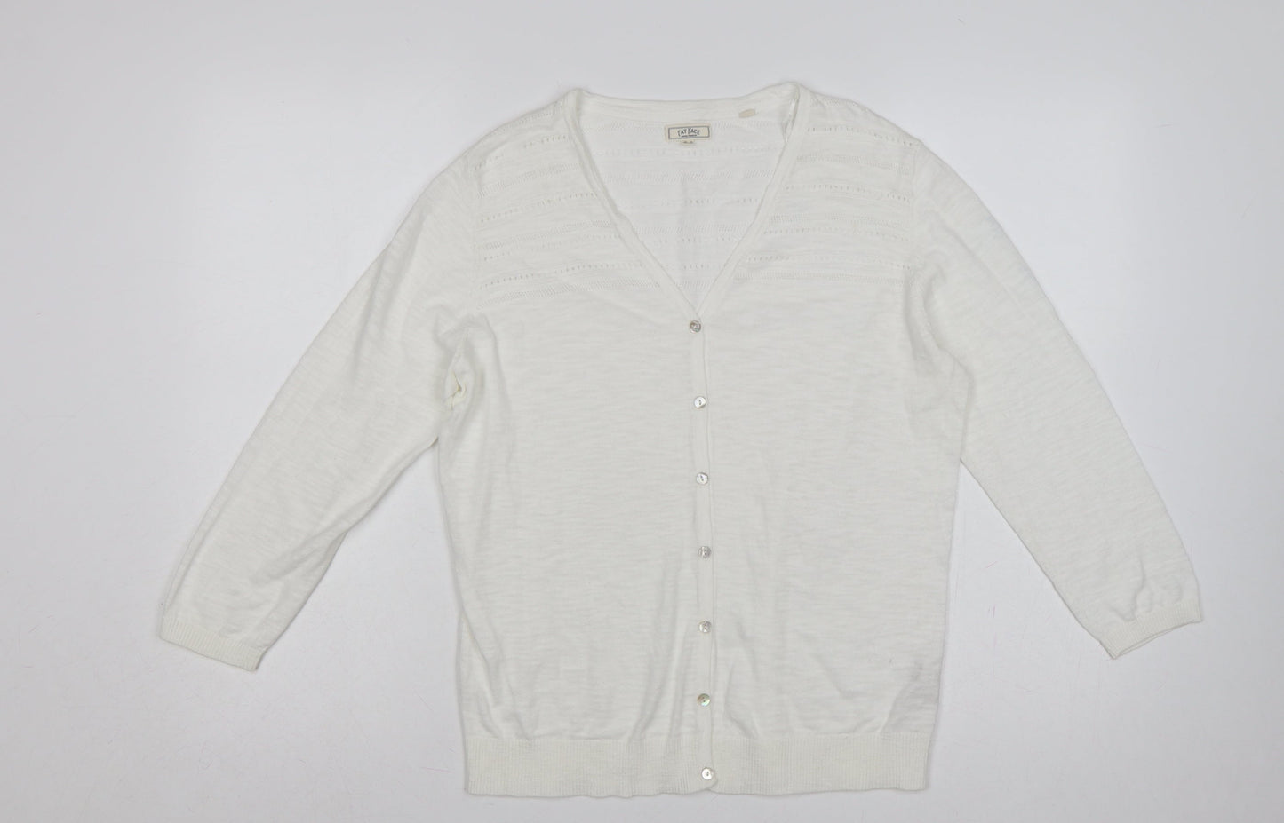 Fat Face Women's White UK 12 Open Knit V-Neck Cotton Cardigan