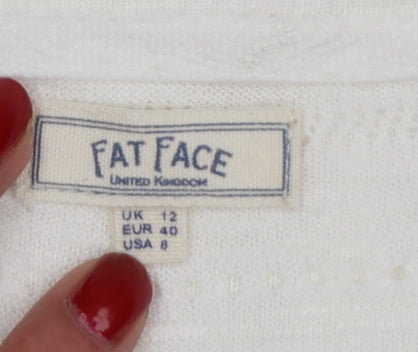 Fat Face Women's White UK 12 Open Knit V-Neck Cotton Cardigan