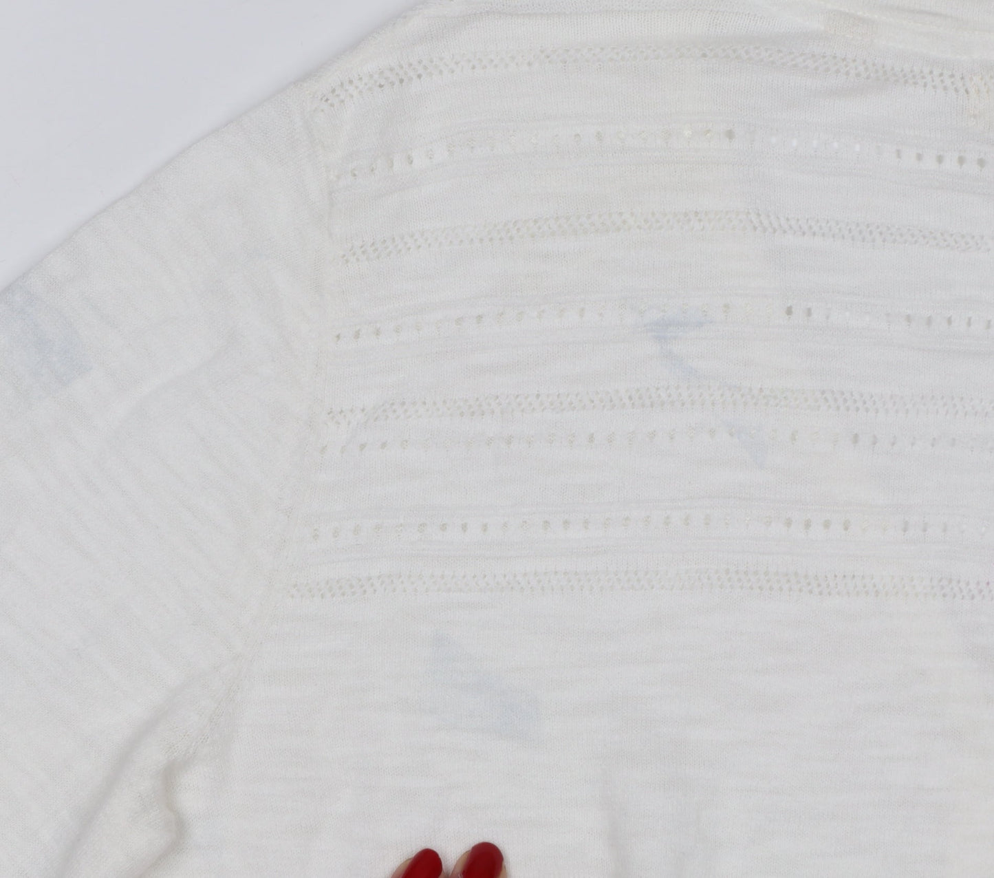 Fat Face Women's White UK 12 Open Knit V-Neck Cotton Cardigan