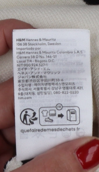 H&M Women Ivory Black Striped UK 24 Mock Neck Bell Sleeve Jumper