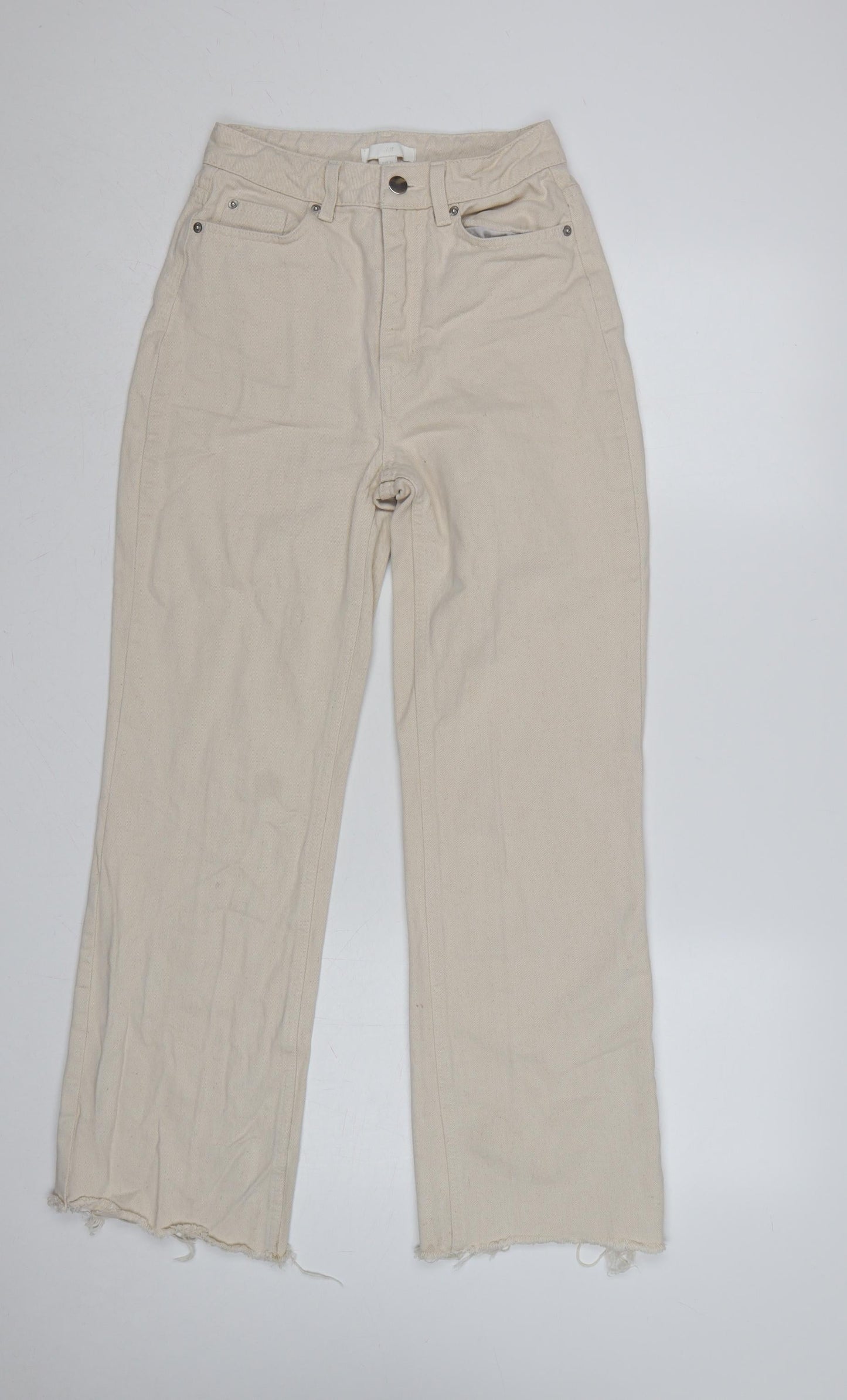 H&M Women Beige UK 6 High Rise Straight Raw Hem Cotton Jeans