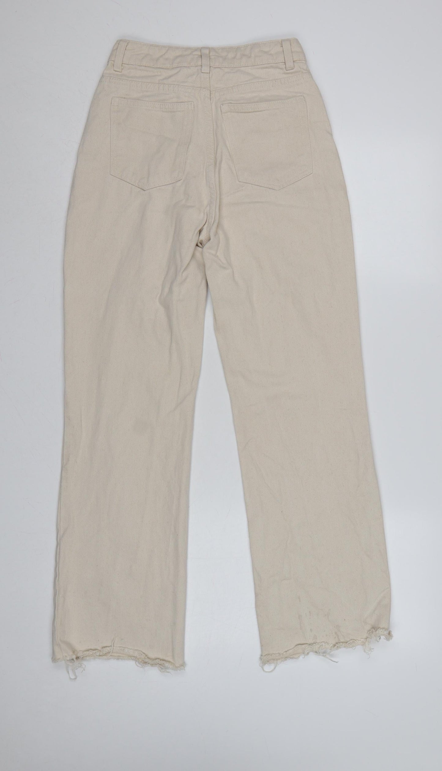 H&M Women Beige UK 6 High Rise Straight Raw Hem Cotton Jeans