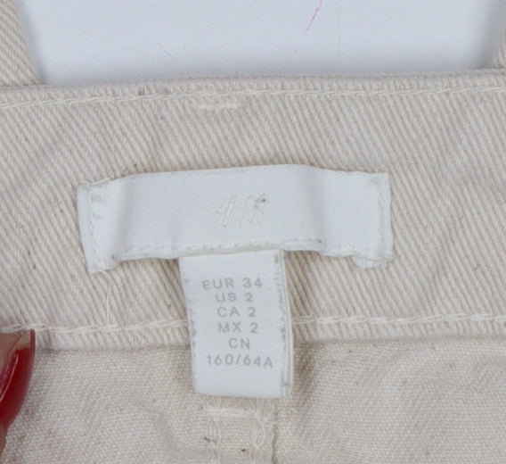 H&M Women Beige UK 6 High Rise Straight Raw Hem Cotton Jeans