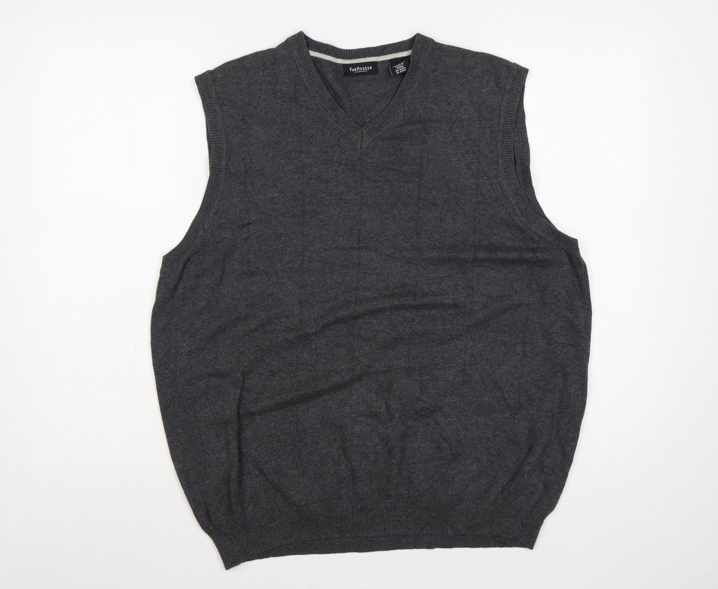 Van Heusen Men’s Grey L Cotton V-Neck Knitted Sleeveless Jumper Vest