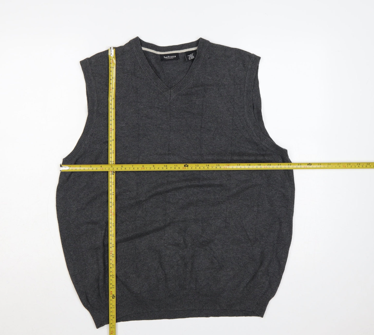 Van Heusen Men’s Grey L Cotton V-Neck Knitted Sleeveless Jumper Vest