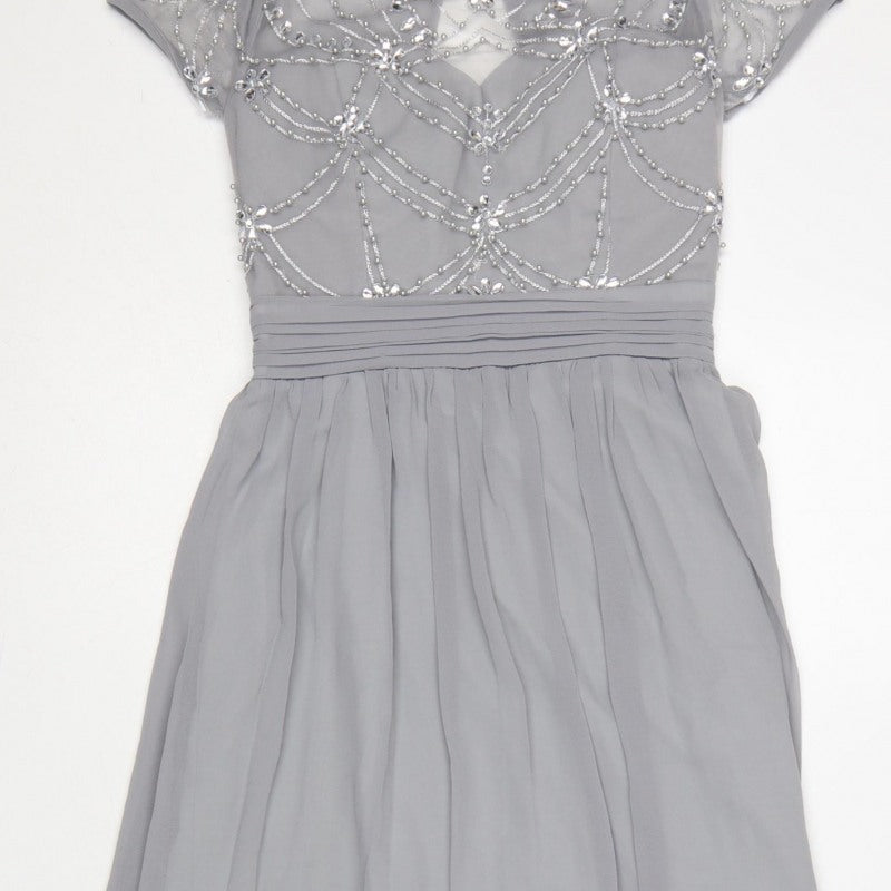 Quiz Women Grey Size 8 Beaded Chiffon Maxi Evening Dress