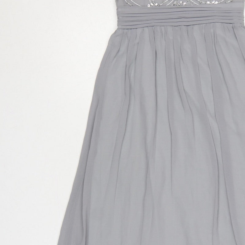 Quiz Women Grey Size 8 Beaded Chiffon Maxi Evening Dress