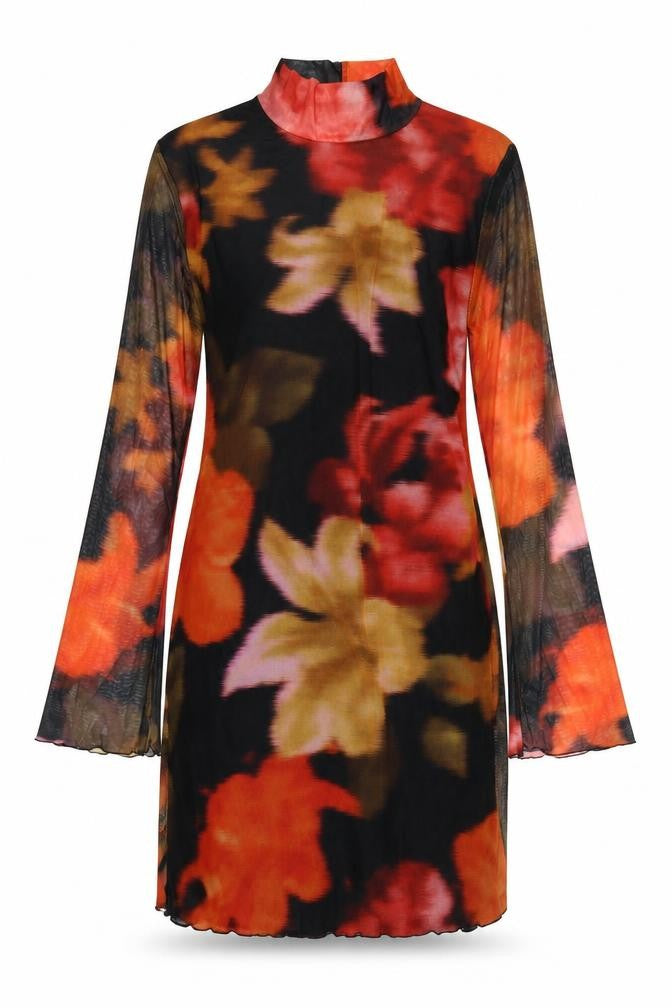 PRETTYLITTLETHING Women Multicoloured UK 16 Floral Mesh Bodycon Dress