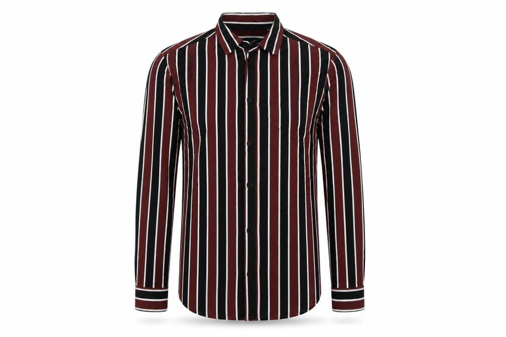 H&M Men’s Burgundy Black White Striped Slim Fit Shirt Size S