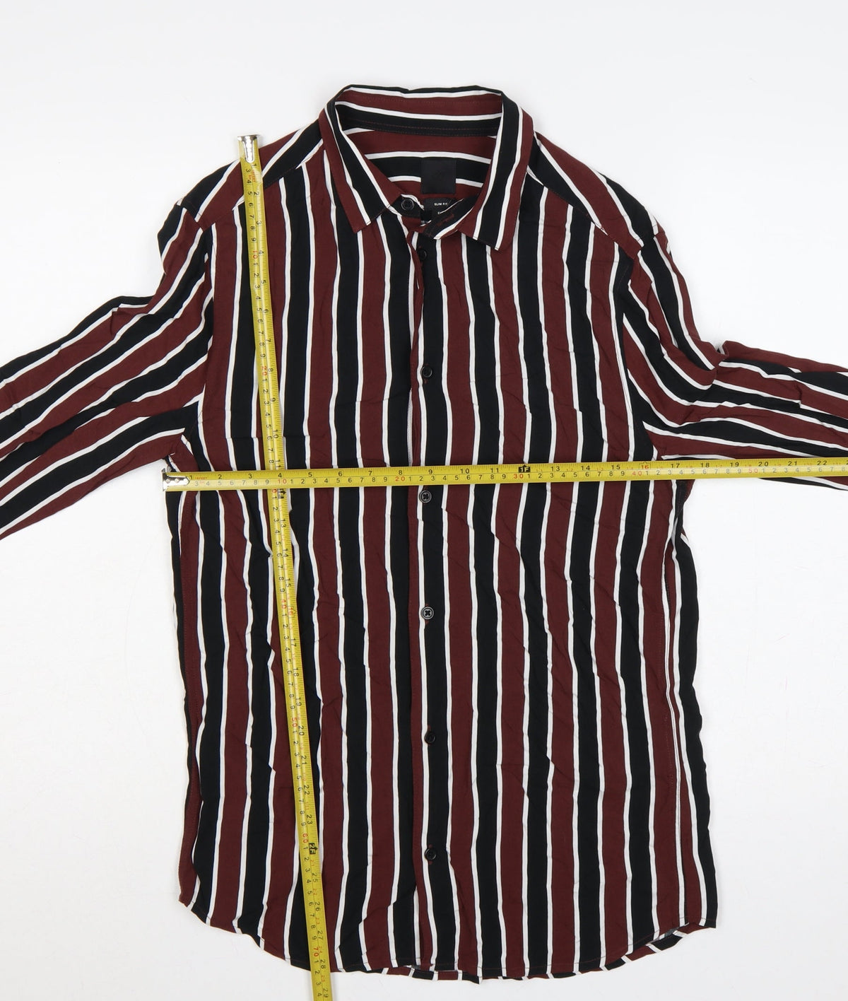 H&M Men’s Burgundy Black White Striped Slim Fit Shirt Size S