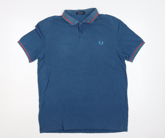 Fred Perry Men's Blue XL Twin Tipped Cotton Short Sleeve Polo Shirt