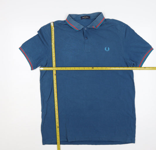 Fred Perry Men's Blue XL Twin Tipped Cotton Short Sleeve Polo Shirt